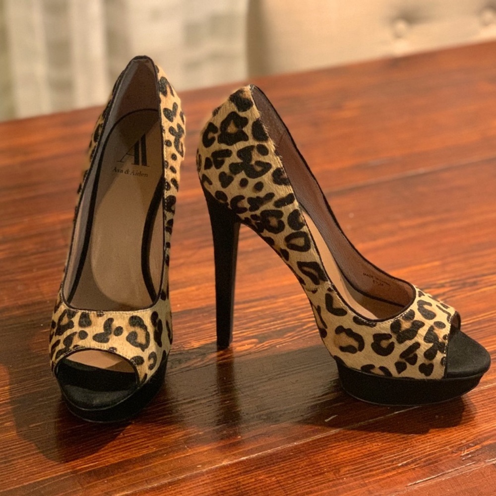 Ava and Aiden faux animal print sexy platform stiletto heels